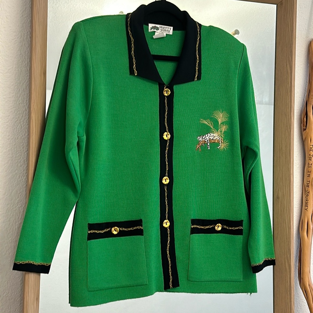 Vintage Pretty Woman Leopard embroidered Sweater Cartigan